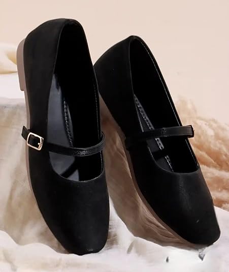Buy Vogue Paris Women's Mary Jane Ballet Flats with Buckle Strap, Round Toe, Black, Beige, Pink (Black, UK Footwear Size System, Adult, Women, Numeric, Medium, 4) at Amazon.in