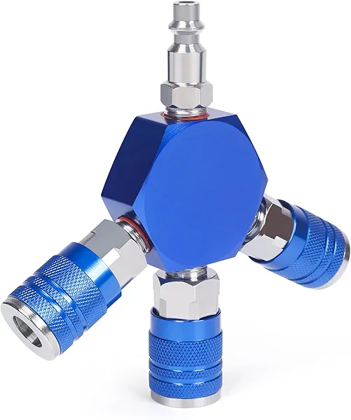 Milosline Connect Fittings Air Splitter, 1/4 Inch NPT 3-Way Air Manifold With 3 Pieces Industrial Quick 1/4NPT Couplers And Plug, Hex Style Air Compressor Hose Accessories Quick Connect Fittings