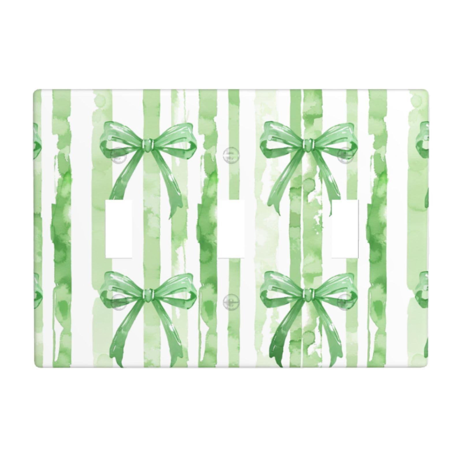 St. Patricks Day Straight Green Stripe with Bow Light Switch Covers 3 Gang Triple Toggle Wall Plate Switchplate Electrical Faceplate for Bathroom Kitchen Bedroom Decor