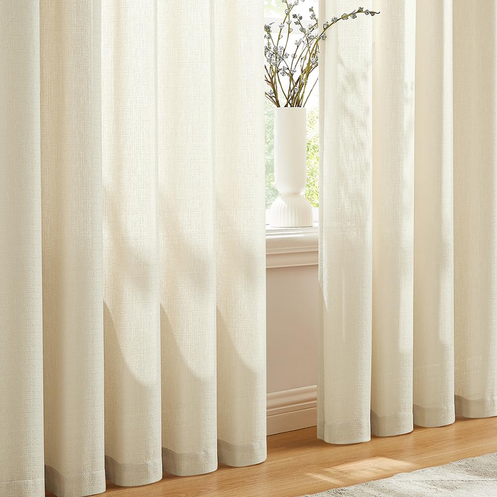 Melodieux Tende a 2 pannelli, in finto lino, semi-velate, con occhielli, per camera da letto, soggiorno, finestra, colore: beige, 140 x 183 cm
