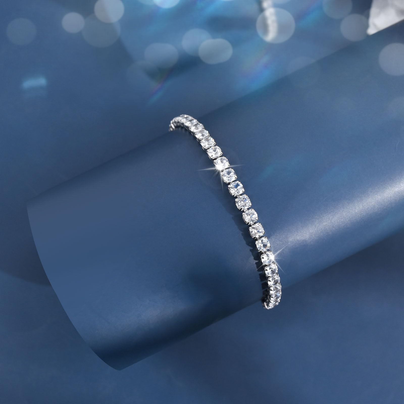 Bracciale Tennis Donna In Argento Regalo Da Donna Placcato Oro Bianco 14k Idee Di Gioielli Per Fidanzate, Madri, Amiche, Figlie, Lei