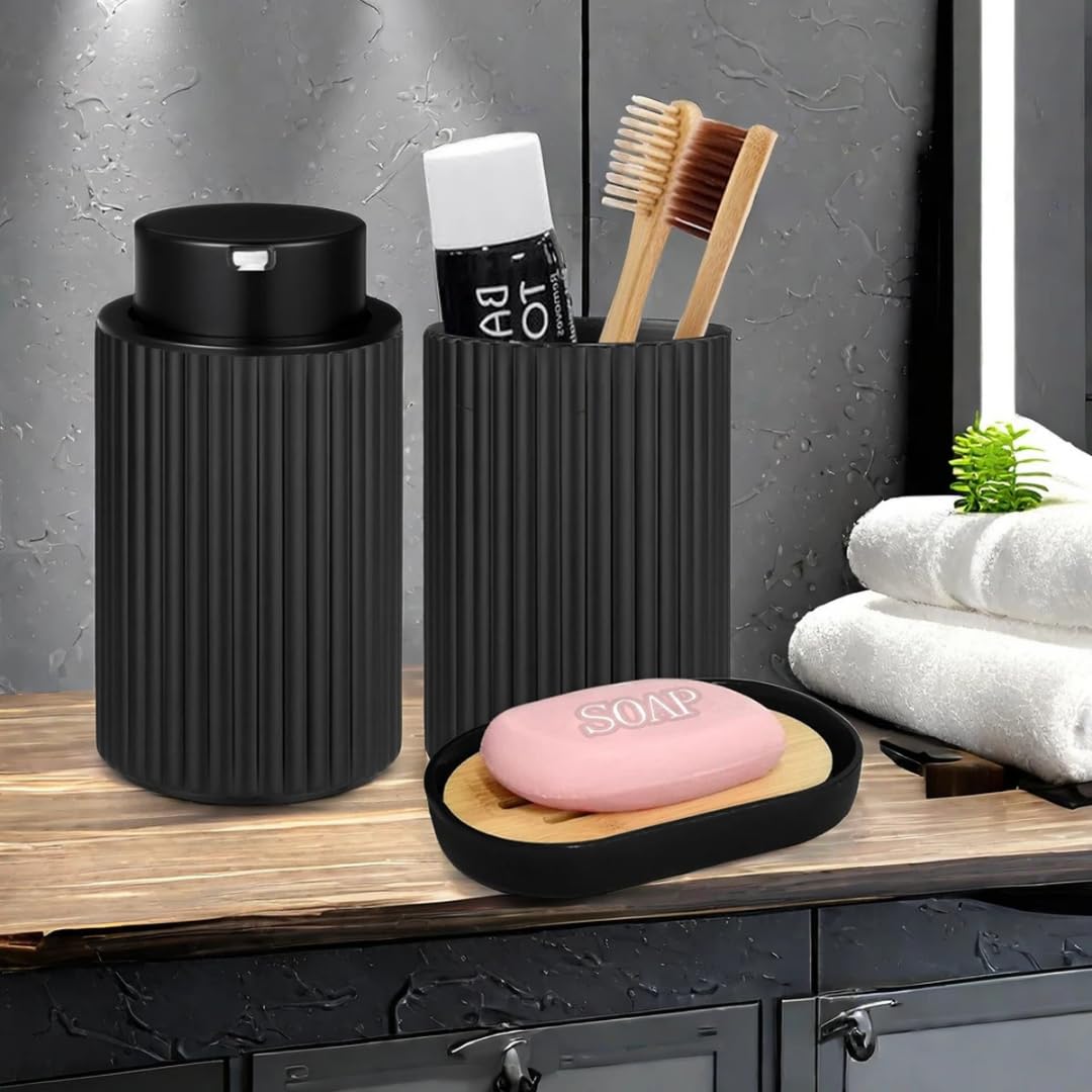 Juego Dispensador De Jabón Y Portacepillos Para Baño - Moderno, 300ml, Incluye Bandeja, Ideal Para Baño Y Cocina