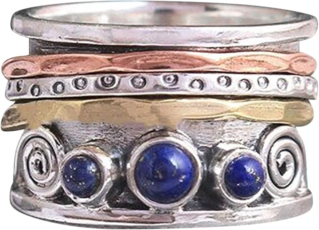 ClodeEU Rings for Women Men, Bohemian Lapiss Lazuli Meditation Ring Openwork Vintage Imitation Lapiss Lazuli Ring Ornament Gift Birthday Gift Jewellery for Mother Mum