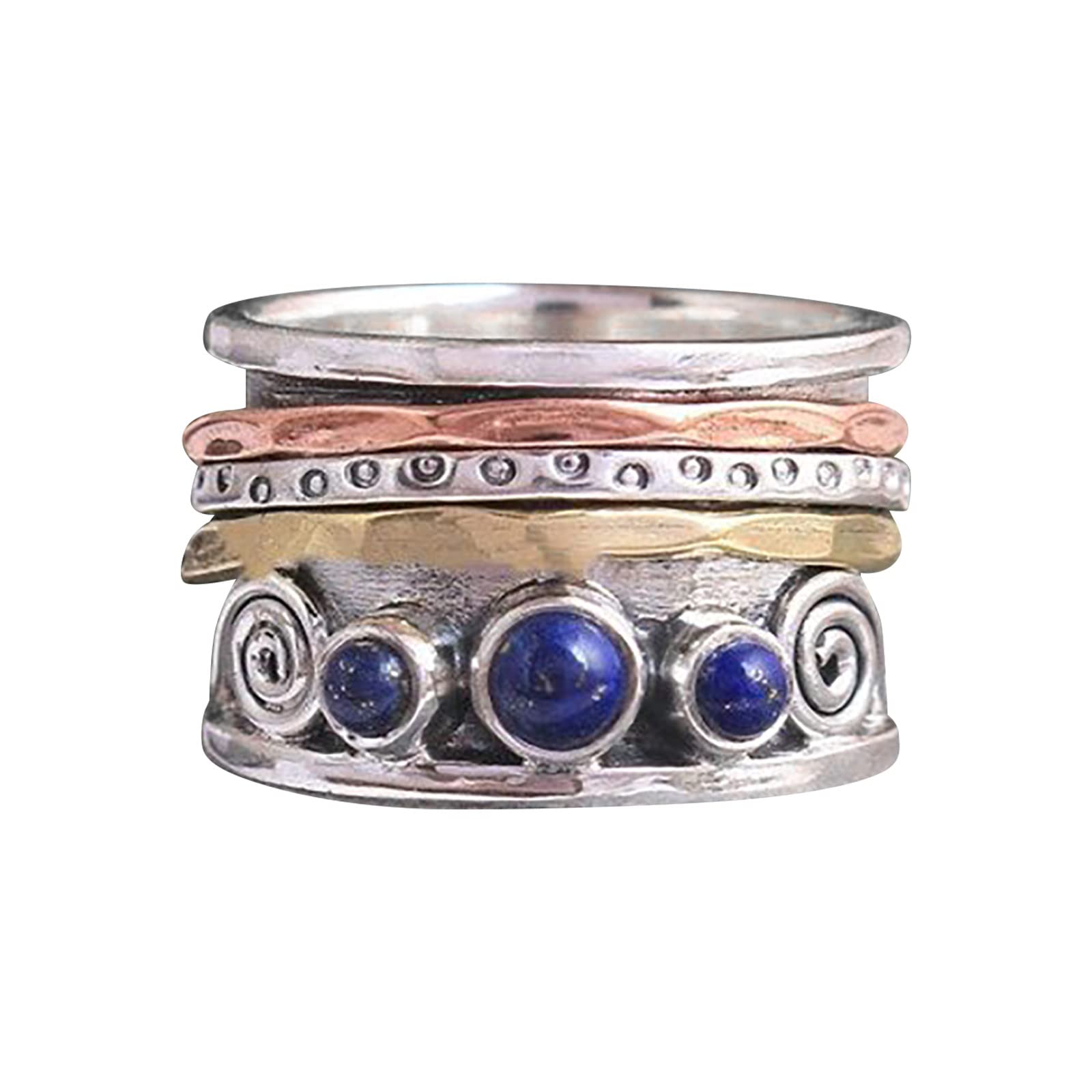 YuemeiBohemian Lapiss Meditation Ring Vintage Imitation Ring Ornament for Valentine's Day Christmas Mother's Day Thanksgiving Day (Multicolor, 7)