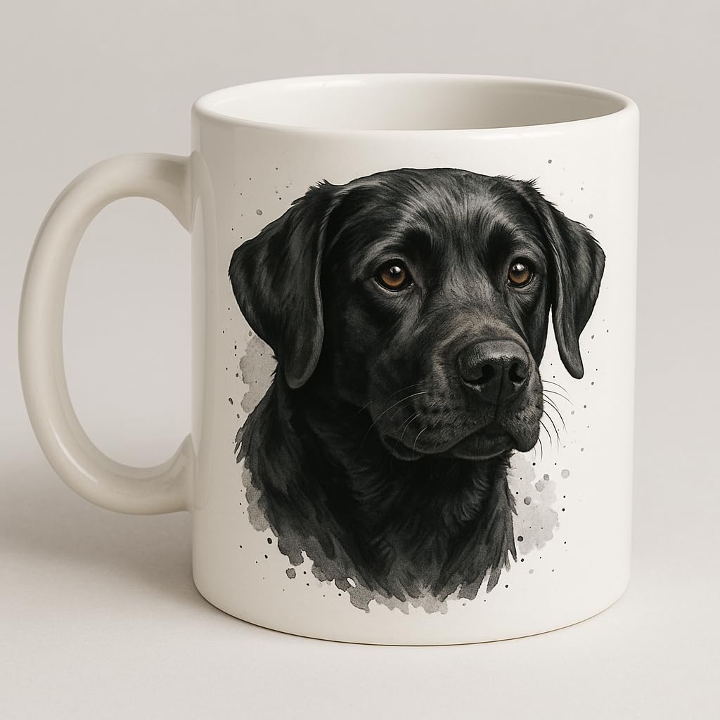 Brew Crew Gifts Black Labrador Watercolor Portrait Ceramic Mug, 11 oz, Microwave and Dishwasher Safe, Dog Lover Coffee Cup (White)