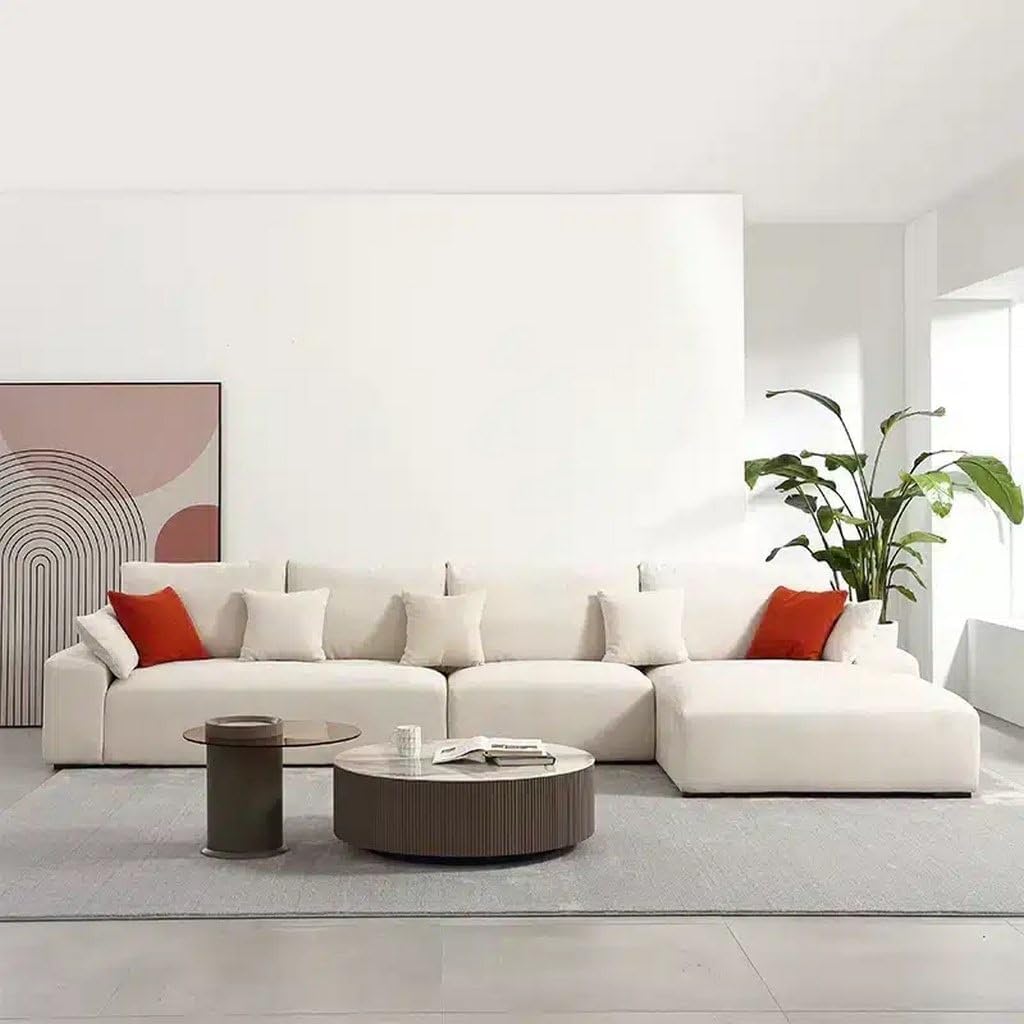 كنبة زاوية رُكنة على شكل حرف L تنجيد مريح - اللون بيج - مقاس 200 / 320 × 95 × 65 سم
