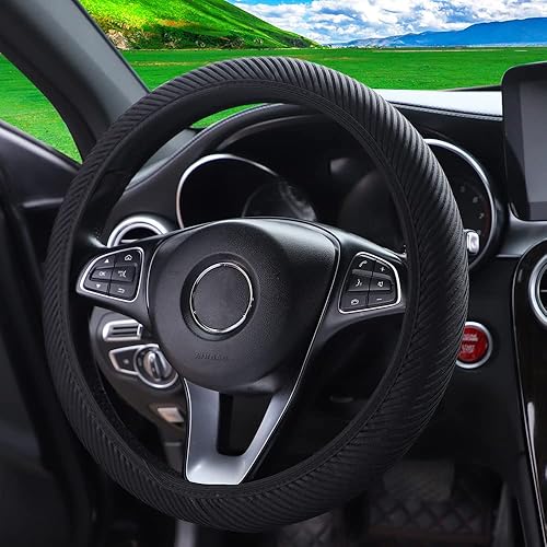 Miniatura 3 de Funda elástica transpirable para volante, fresca en verano y cálida en invierno, tela de microfibra suave de seda de hielo, universal de 14.5 a 15