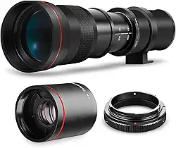 Lente teleobjetiva manual de alta potência 420-1600 mm f/8.3 HD para Nikon D500, D600, D610, D700, D750, D800, D800e, D810, D810a, D850, D3400, D5000, D5100, D5220 00, D5 300, D5500, D5600, D7100,