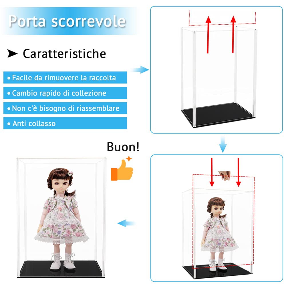 Teca Plexiglass 37 x 30 x 51 cm Vetrina Acrilico Espositore per Action Figure Modellino 50 cm Trofeo Oggetti da Collezione Bambole