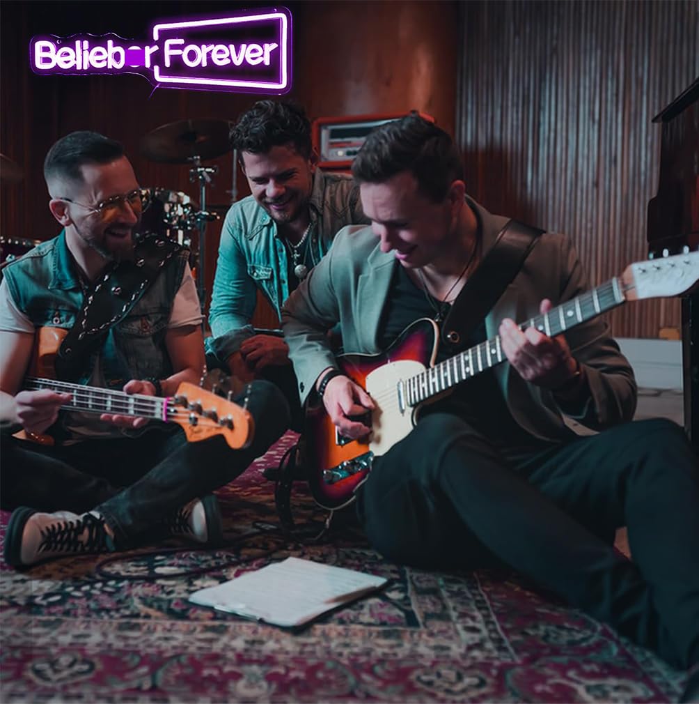 Belieber Forever Neon Sign – Lampada da parete a LED per camera da letto, dormitorio, decorazione per feste, pop star canadese, regalo artistico