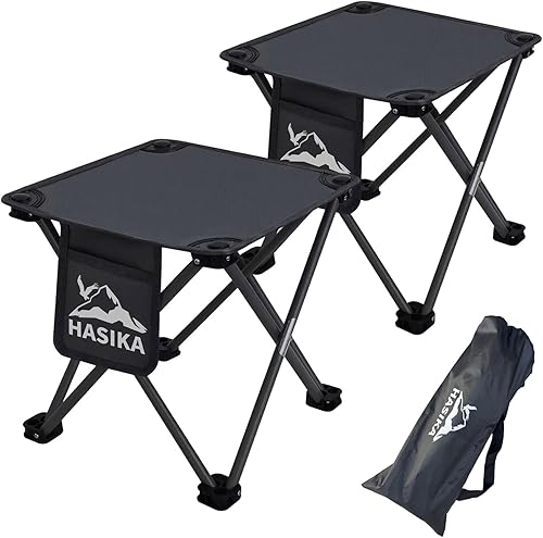 HASIKA Taburete plegable reposapiés, paquete de 2 taburetes plegables portátiles otomanos para exteriores, 400 libras, soporte fuerte, taburete de