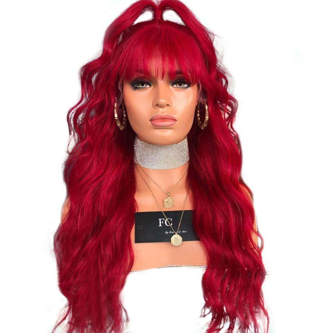 Wig Front Lace Wig Women's Midlength Curly Hair Dyed Red
