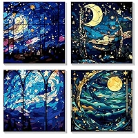 Lot De 4 Peintures Par Numéro MOGTAA – Tortues, 20x20 Cm, Avec Cadre, Pinceaux, Acrylique – Débutants, Décoration Murale