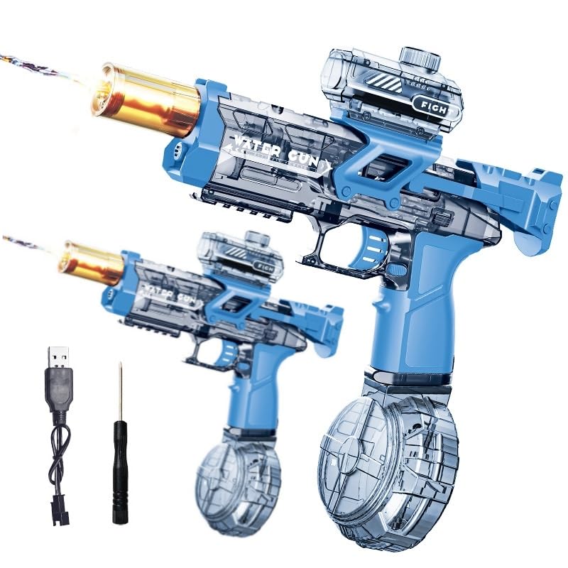 Up to 32ft Long Range Water Gun, 500cc Electric Water Gun, Waters Guns Toy Pistol, Full Automatic Electric Squirt Guns With Lights, Watersss Gunss Toys for Pool Party Beach Adults Kids (blue*2)