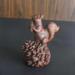 HLbshi Hand Carved Vintage Wooden Squirrel on Pinecone Woodland Animals Statue Figurine Desktop Sculpture Ornament Home Decor (Pinecone Shaped)