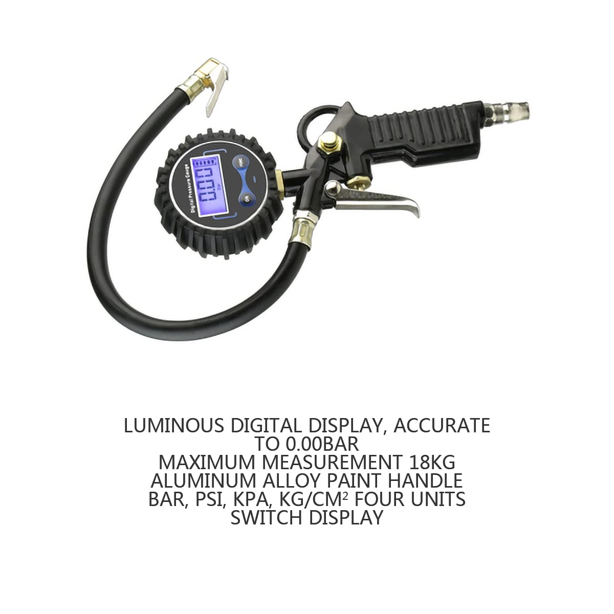 Medidor de presión de neumáticos 18KG Medición máxima Pantalla Digital Luminosa Portabrocas de Aire de Servicio Pesado Altamente preciso