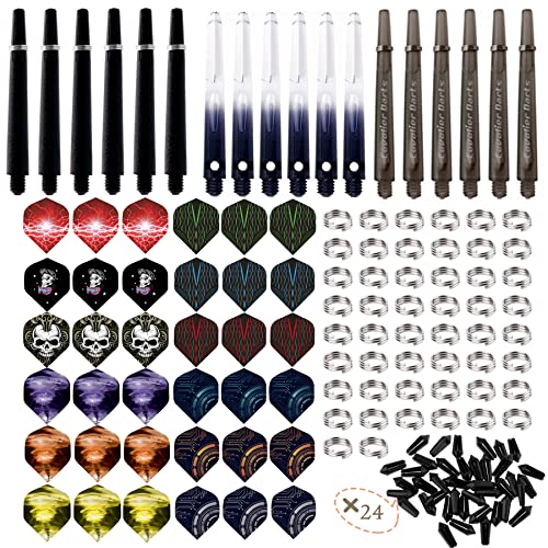 JpGdn 128Pcs Darts Shafts and Flights Plastic Medium Stems Frosted Gradient Cavalier Dart Protector Set With Spring Rings