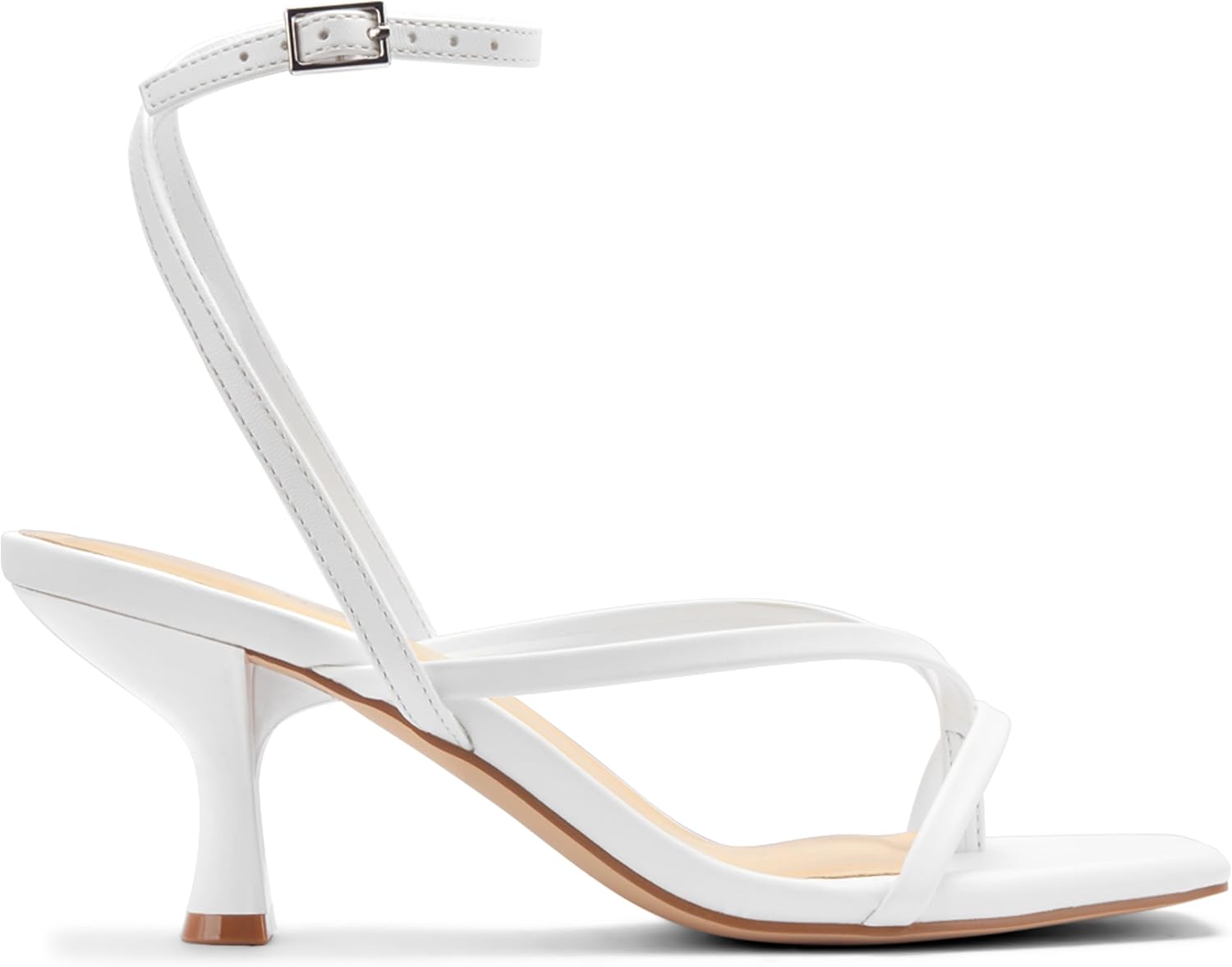 Women's Kitten Heel Strappy Open Square Toe Thong Ankle Strap Heels for Wedding - Image 4