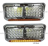 LED Headlights with Bezel and 12' Amber/Amber LED Light Strip Chrome - LH & RH (Fit: Kenworth T400...