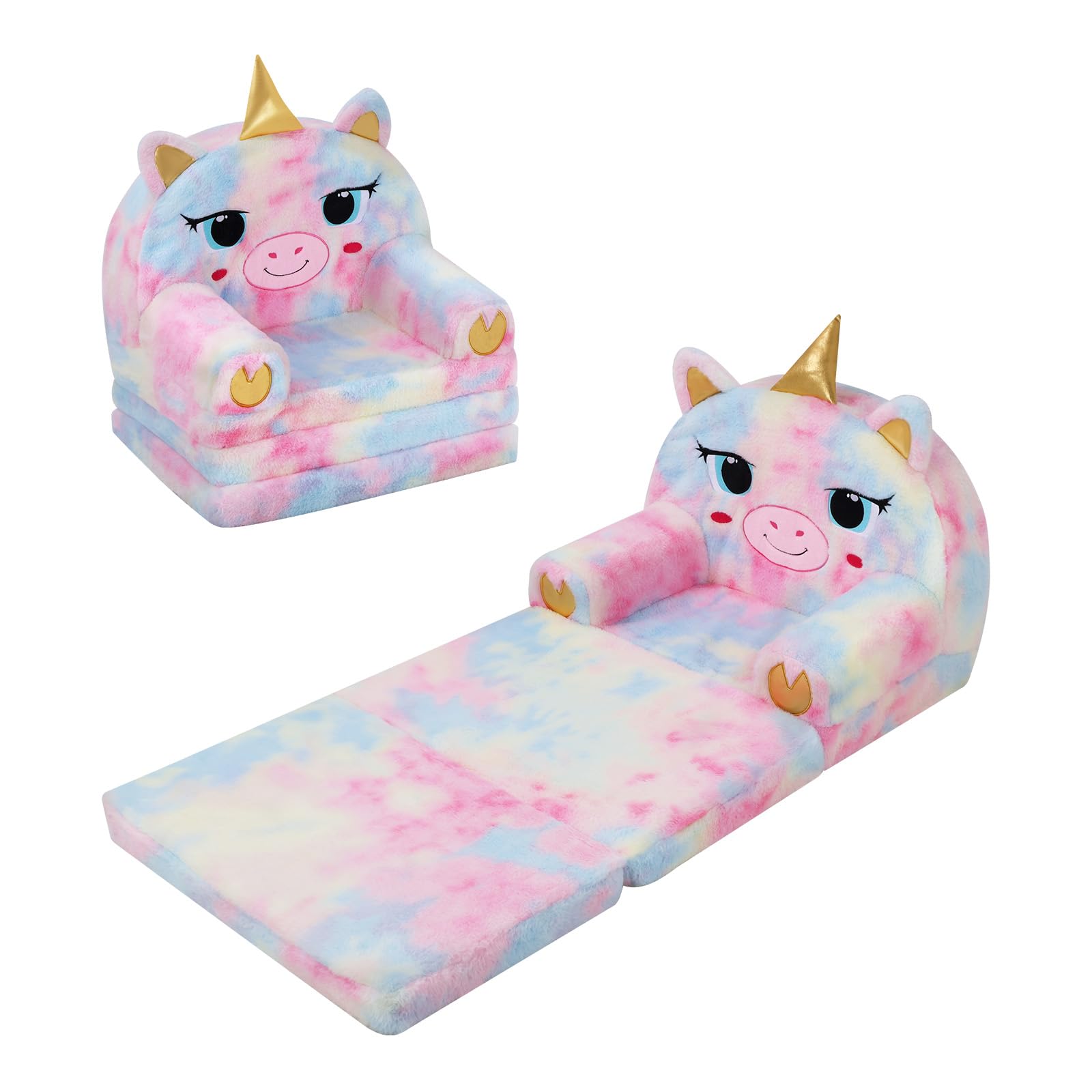 decalsweet Divano per Bambini 2-in-1 Pieghevole Schienale Poltrona, Comodi Peluche Divano per Bambini con Cerniera, Costante Leggero Divano Letto per Camerette, Poltroncina per Bambini (Unicorno)