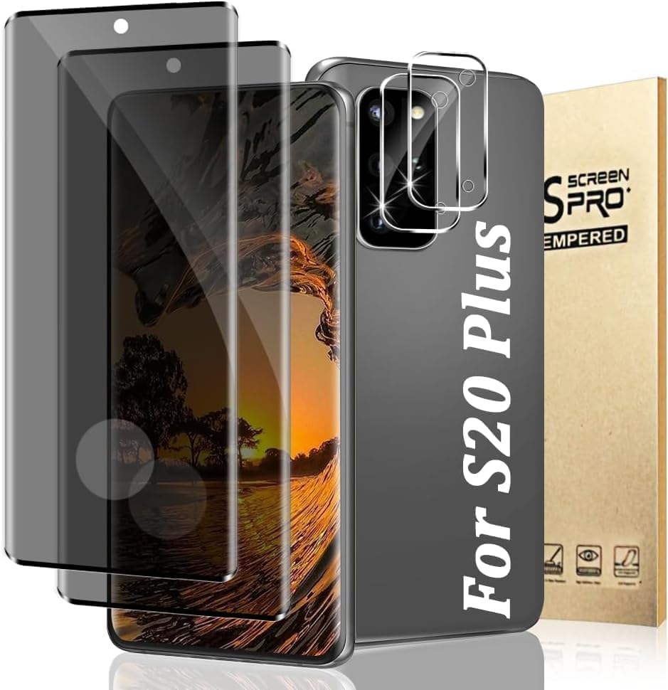 Geviaho 2 Pack for Galaxy S20 Plus Privacy Screen Protector 3D Full Coverage 9H Tempered Glass Scratch Resistant Touch Sensitive Bubble-Free Easy Installation (6.7 Inch)