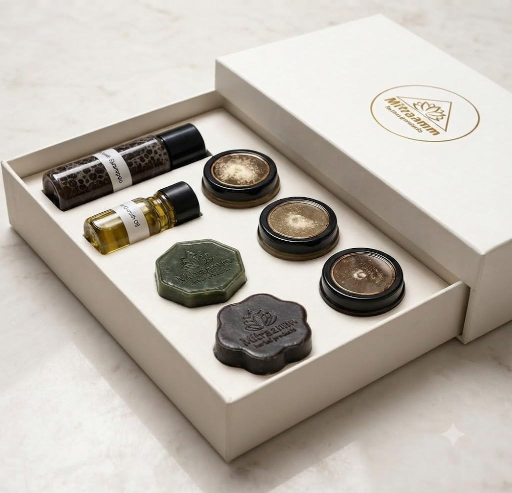 Normal Herbal Care Trial Travel Kit | Shampoo Hair Oil Body Butter Scrub Neem Rice Soaps Rice Cream Combo | Mini Skincare Haircare Kit for Men Women-image-22