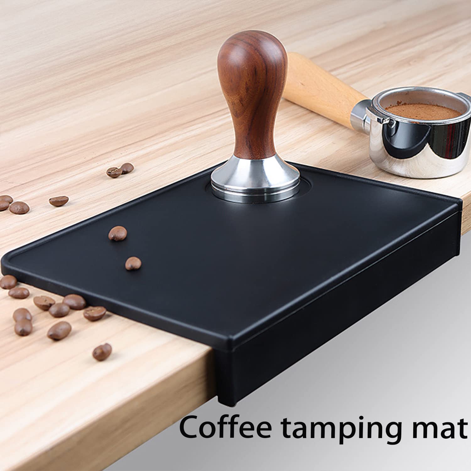 HeaHap Espresso Tampermat, zwarte siliconen pad in levensmiddelenkwaliteit, 20 x 15 cm, koffietamperstation, espresso-accessoires, waterdicht en hittebestendig (zwart