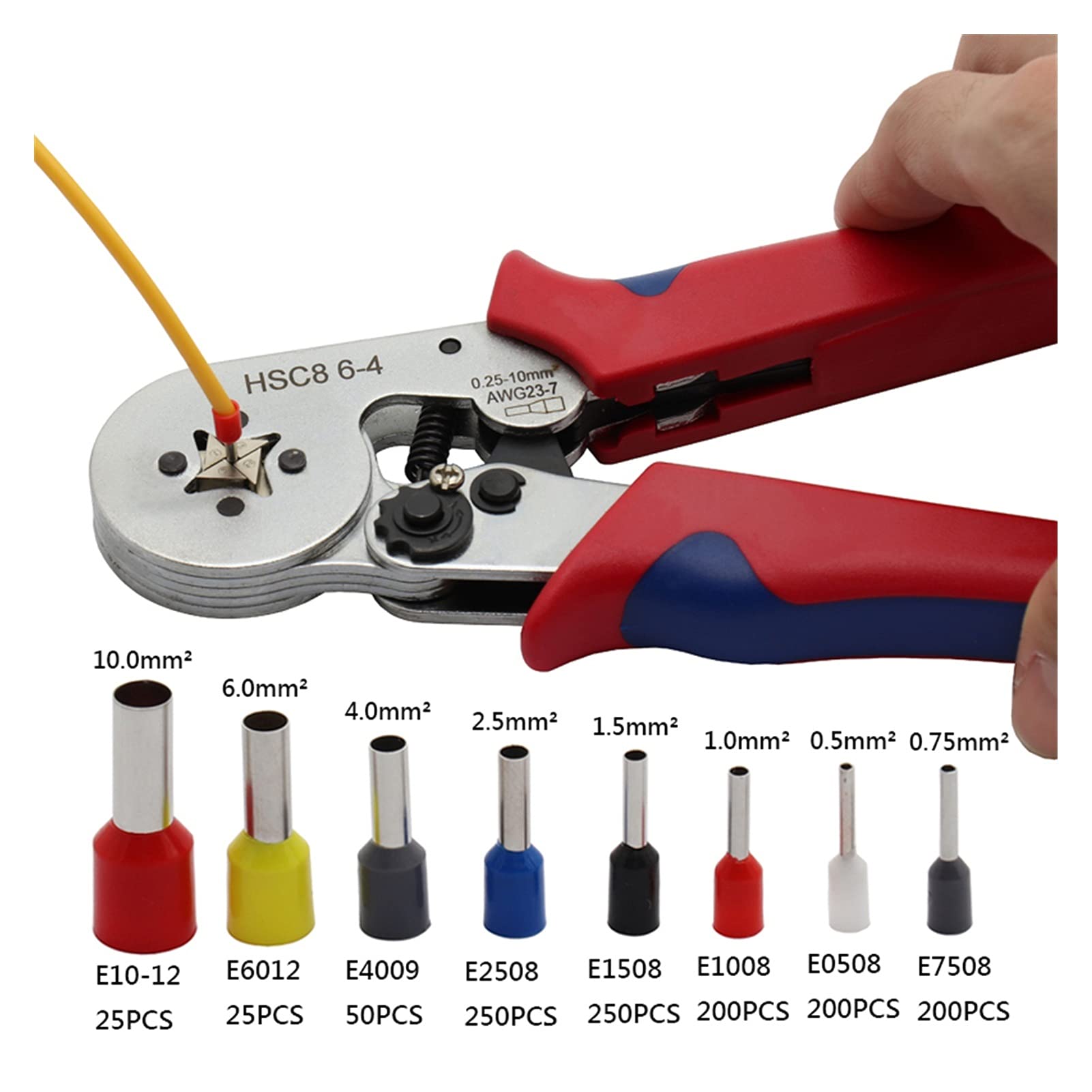 Crimpadora Terminales, Alicates de crimpeado de estilo europeo, alicates de crimpeado de terminales, pelacables, crimpadora de casquillos, herramienta manual de crimpeado, alicates + kit de 1200 term