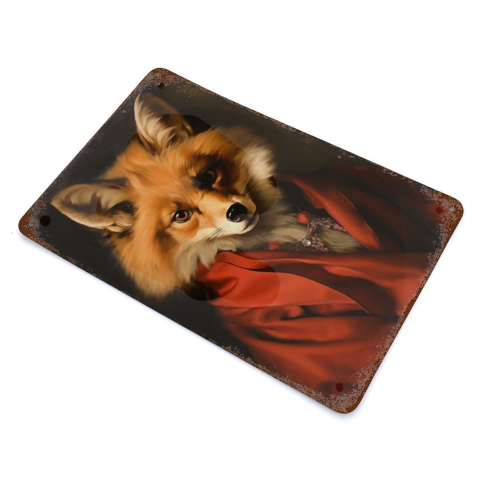 Beautiful Fox Vintage Wall Sign 11.8"x7.9", Rust Effect Metal Decor for Office, Studio And Wall Decor