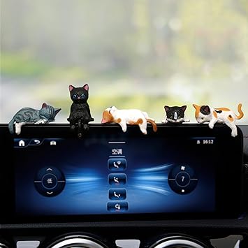 SQUISHCO 5Pcs Car Decor Accessories, Car Toys for Car Interior, Sleeping Cat Figurines for Rearview Mirror Home Office Any Occasion - image, photos