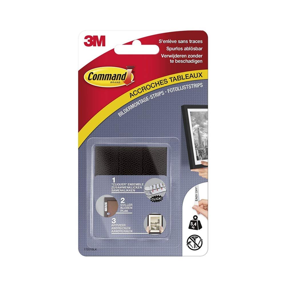 Command 17202BLK Picture Mounting Strips (Size S – Maximum Load up to 1.8 kg) 4 Sets with 2 Strips Medium Black