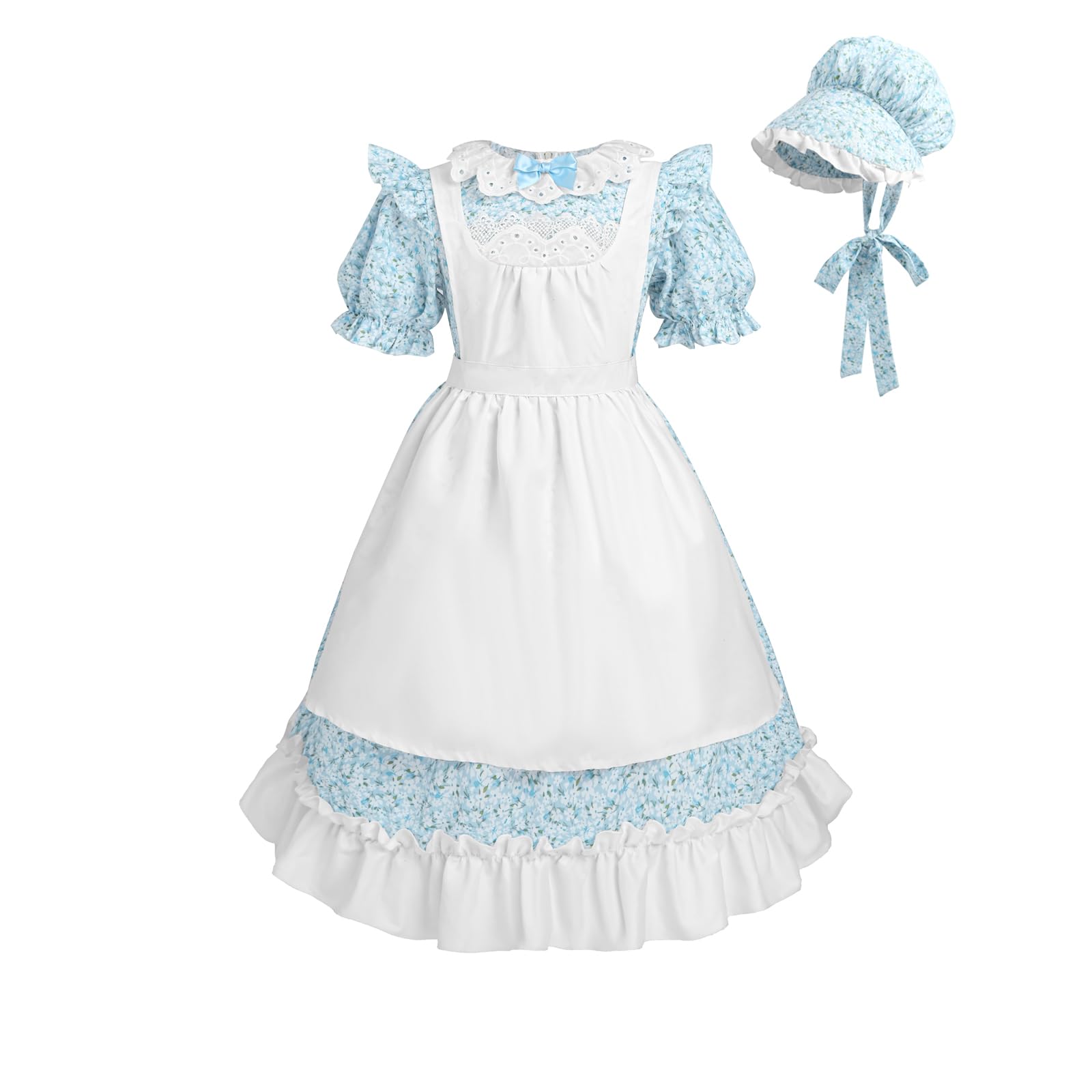 NSPSTT Prairie Dress Pioneer Costume for Girls With Bonnet - Colonial Set for Age Over 4 Years Old