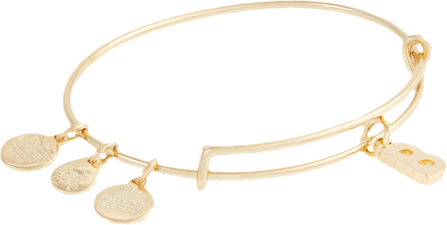 Alex and Ani Expandable Bangle for Women, Initials A to Z Letter Charms, Shiny Finish, 2 to 3.5 in
