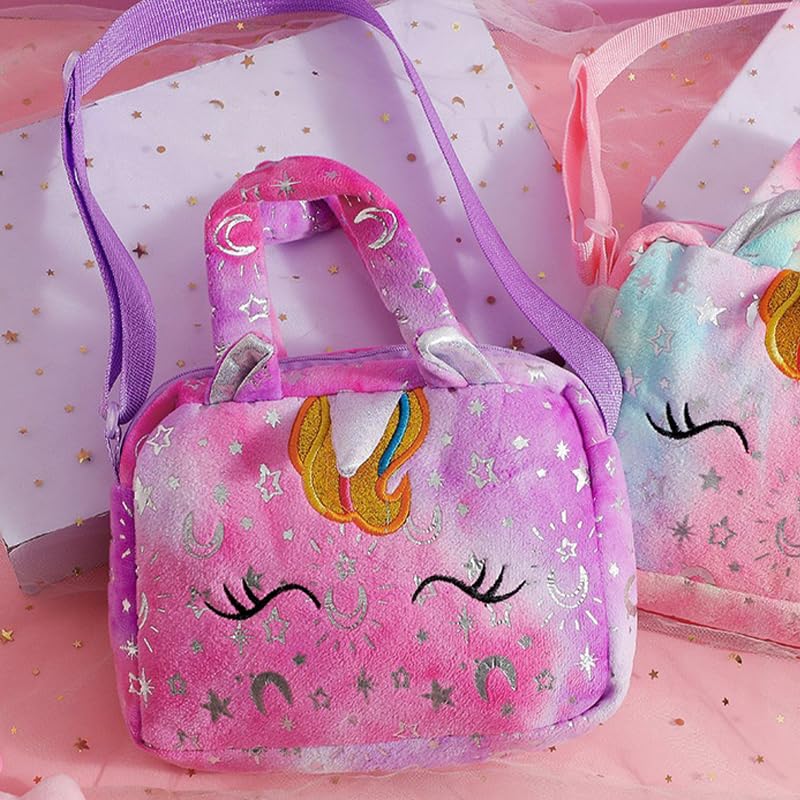 Cute Unicorn Corduroy Shoulder Bag Crossbody Bag Cute Animal Unicorn Crossbody Purse Tote, Ideal Choice for Gifts - Purple3