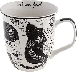 Karma Presentes 473 ml Caneca Boho Preta e Branca Gato - Caneca de Café e Chá Bonita - Canecas de Café de Cerâmica para Mulheres e Homens