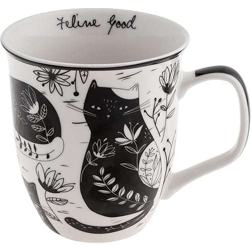 Karma Gifts 16 oz Black and White Boho Mug Cat - Cute Coffee and Tea Mug - Ceramic Coffee Mugs for Women and Men