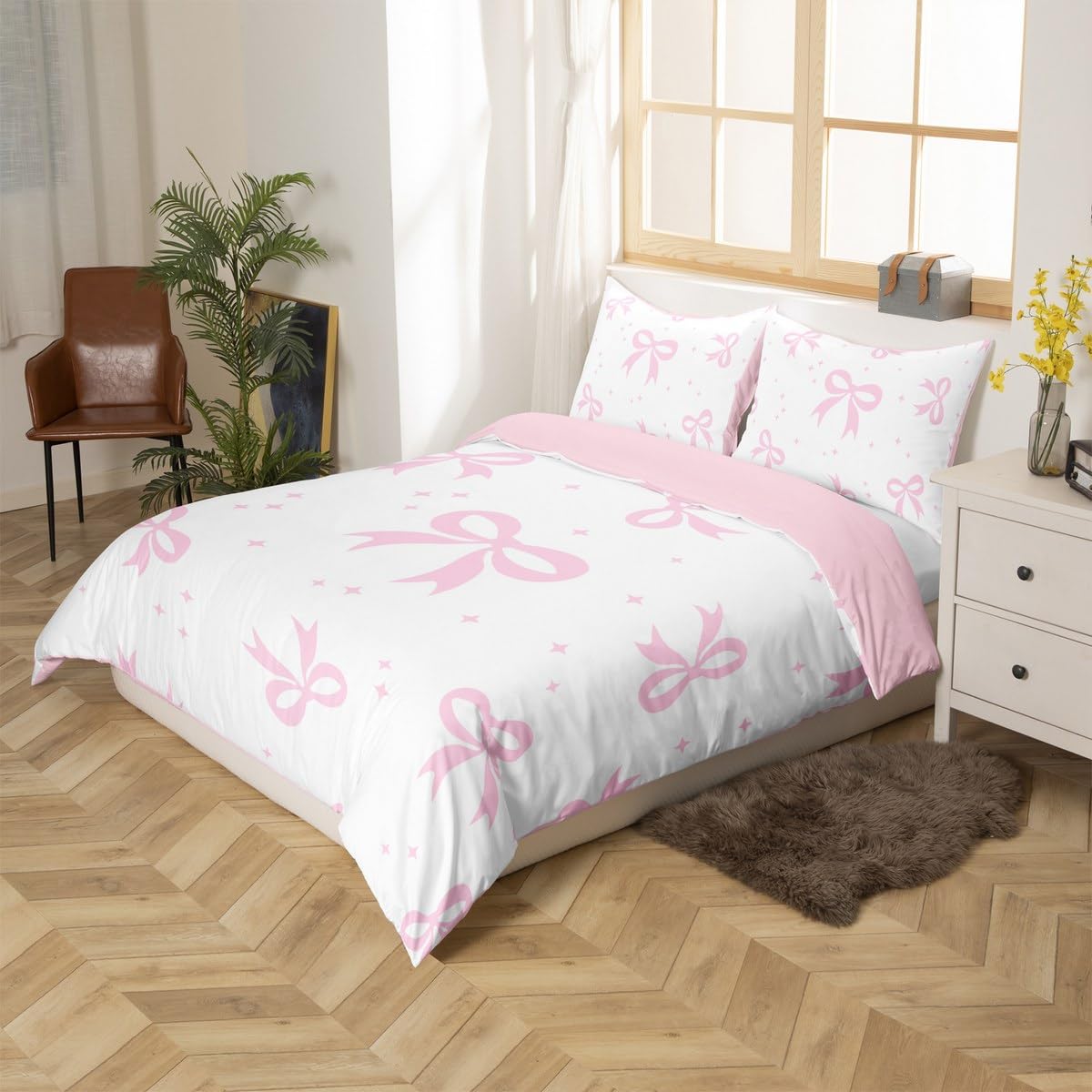 Homewish Kawaii Bowknot poszewka na kołdrę, księżniczka kokarda poszewka na kołdrę super king dla dzieci chłopców dziewcząt, kreskówka gwiazdy kokardki zestaw pościeli, fantazyjna kokarda zestaw
