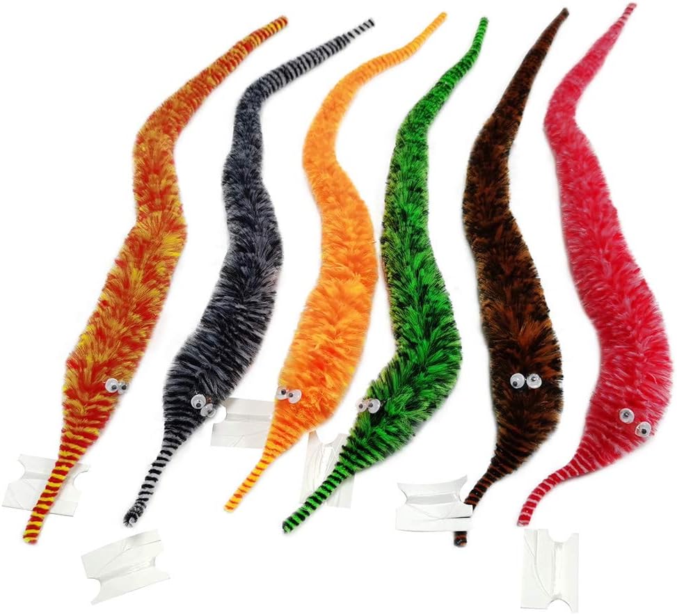 SHENGSEN 60 Pieces Fuzzy Worm Toys String Pets Fuzzy Worms On String Bulk Trick Toy Party Favors for Kid Cat (12 Colors)