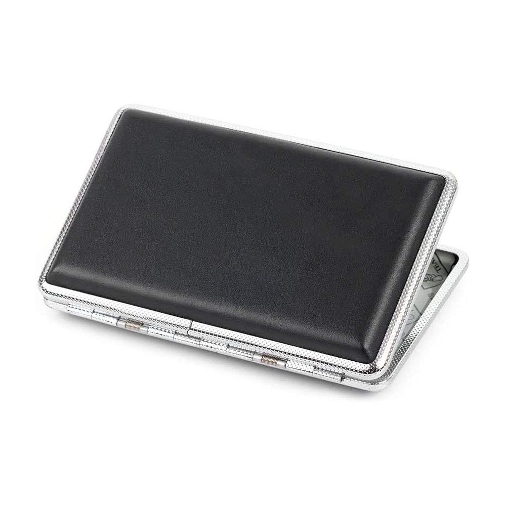New Plain Black Leather Metal Cigarette Case Holds 14 Cigarettes for 100's Cigarettes