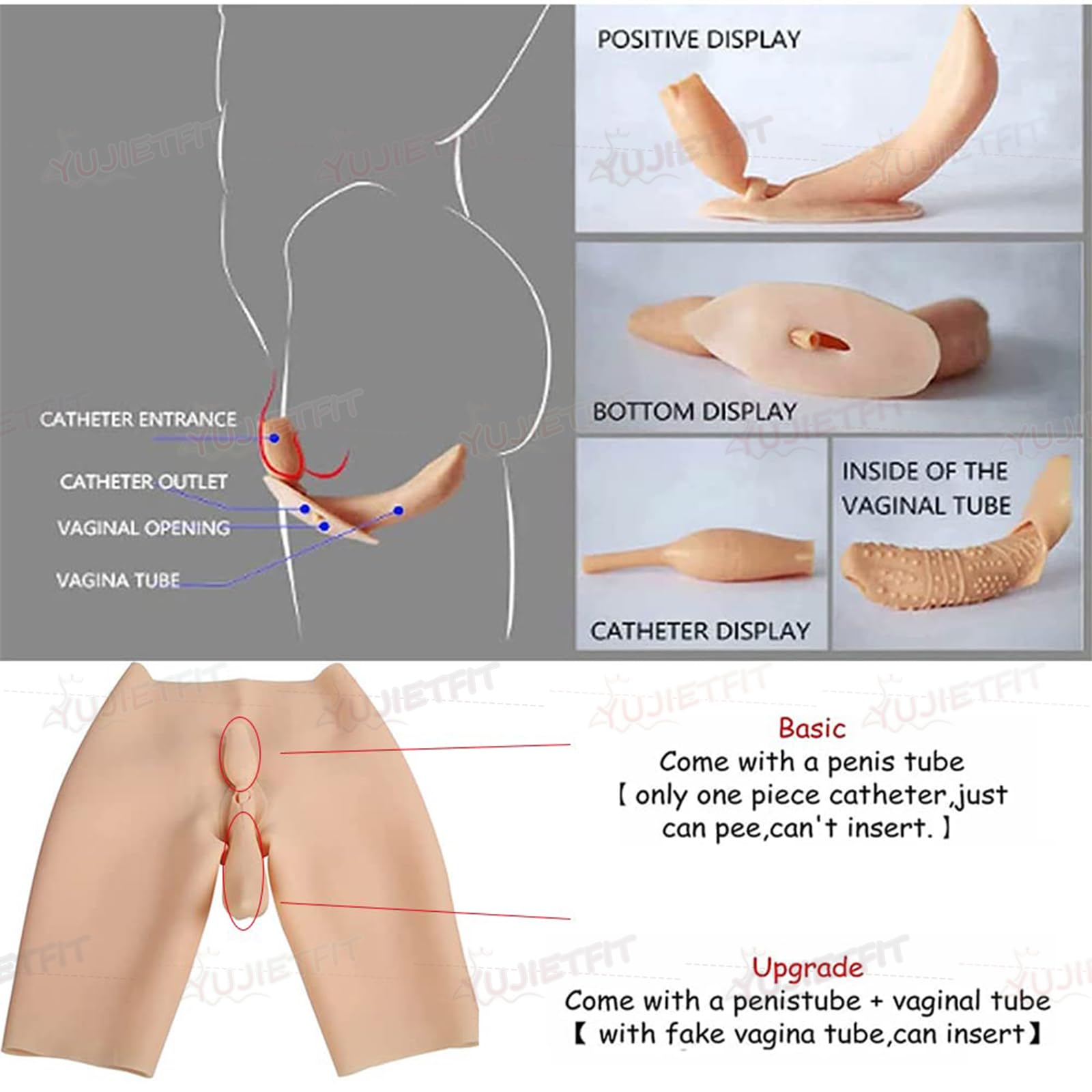 Adima Mutandine in Silicone Realistico con stimolatore dei Fianchi integrabile, Vagina Finta, Mutande coprenti per Uomini Transgender