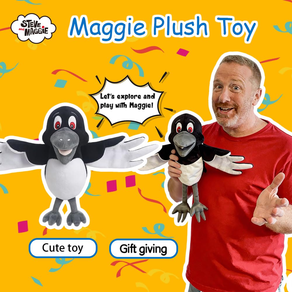 Steve and Maggie-Plush Toys for for Kids 1+, Soft character and birds for Pretend Play, Nursery Rhymes & Learning, Interactive Toddler Toy for birthday gift(maggie plush toy)