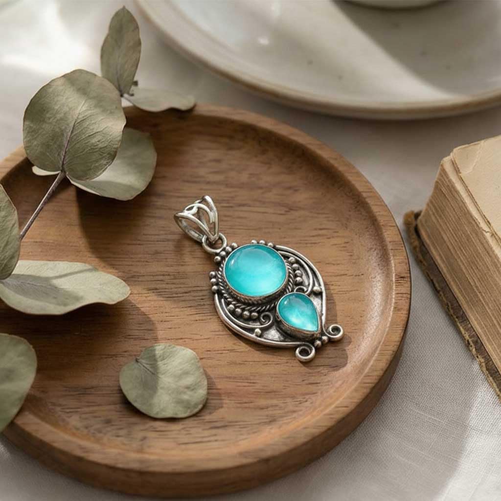 JEWELOPORIUM Chunky Natural Gemstone Pendant Necklace For Women Garnet, Labradorite, Turquoise, Carnelian Round - Pear Boho 925 Sterling Silver Plated Handmade Jewelry