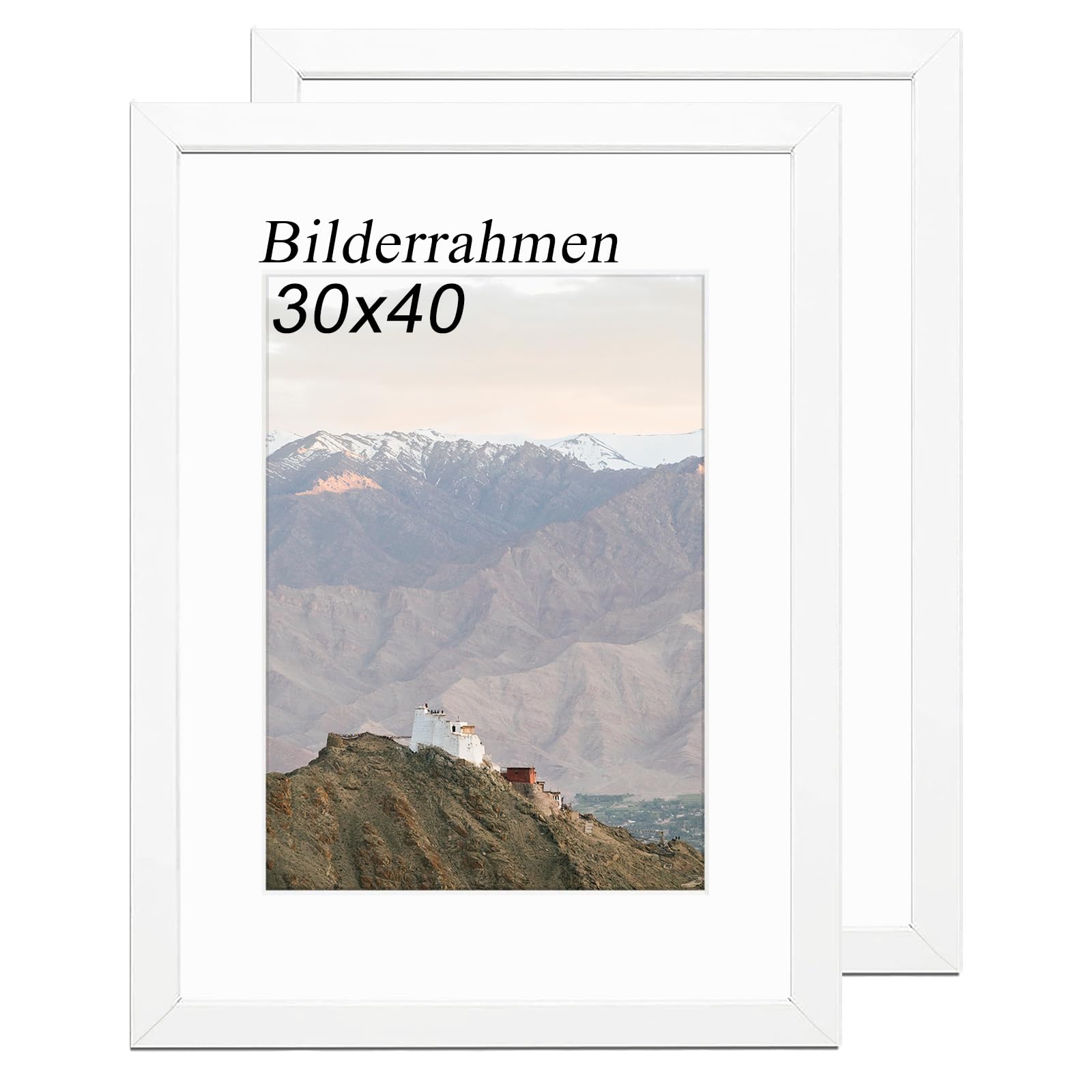 RUN HELIX Bilderrahmen 30x40 Weiss 2er Set – rahmen 30x40 cm mit bruchsicherem Acrylglas und Passepartout - Leichtgewicht 30x40 cm bilderrahmen für Poster, Bilder, Diplome - Wand Dekoration