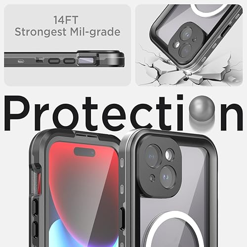 Miniatura 3 de Miimall Compatible con funda impermeable para iPhone 15, protector de pantalla integrado, funda resistente de cuerpo completo, a prueba de golpes, a