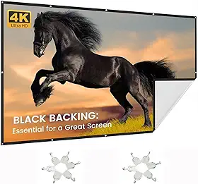 Tela de Projeção 100 Polegadas Dobrável, Compatível com 4K e 3D, Ângulo de Visão 179°, Fácil de Instalar com Kit Completo