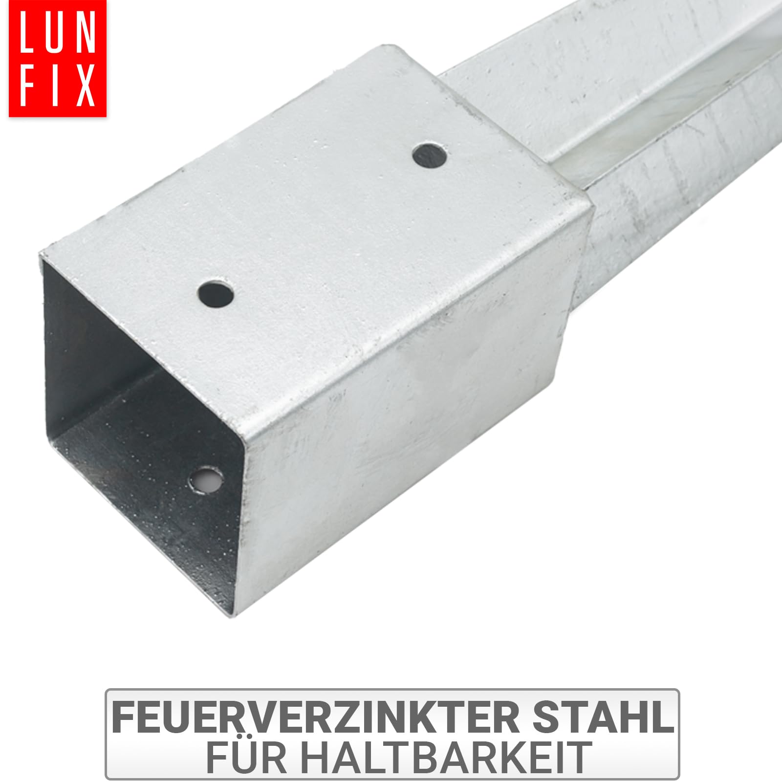 Soporte de Poste para Madera 100x100 mm, Acero Galvanizado, Punta de Anclaje al Suelo 750mm, Espesor 1.8 mm, Base Metálica para Valla Jardín, Fijación Poste Cuadrado Exterior, Lun Fix