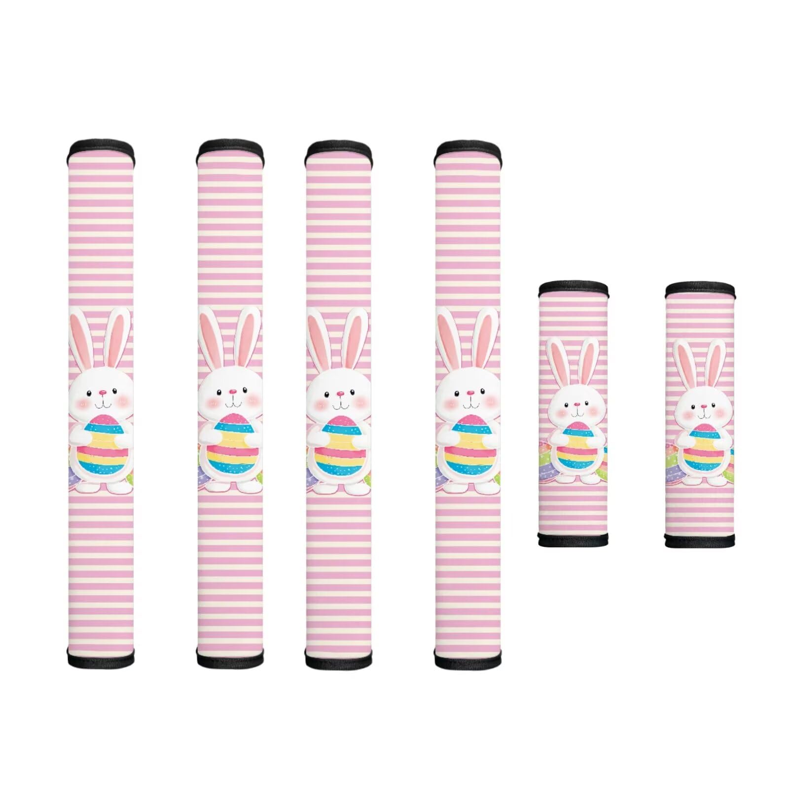 Easter Decorations Fridge Door Handle Covers Set of 6 Kitchen Appliance Decor Handles Glove Anti-Slip Protectors Refrigerator Accessories, Rabbit Easter Egg Pink White Stripes Pattern