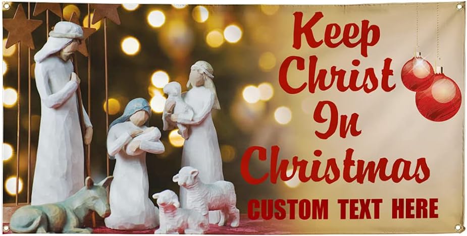 Vinyl Banner Multiple Sizes Keep Christ in Christmas Business B Holidays and Occasions Outdoor Weatherproof Industrial Yard Signs Brown 4 Grommets 16x40Inches