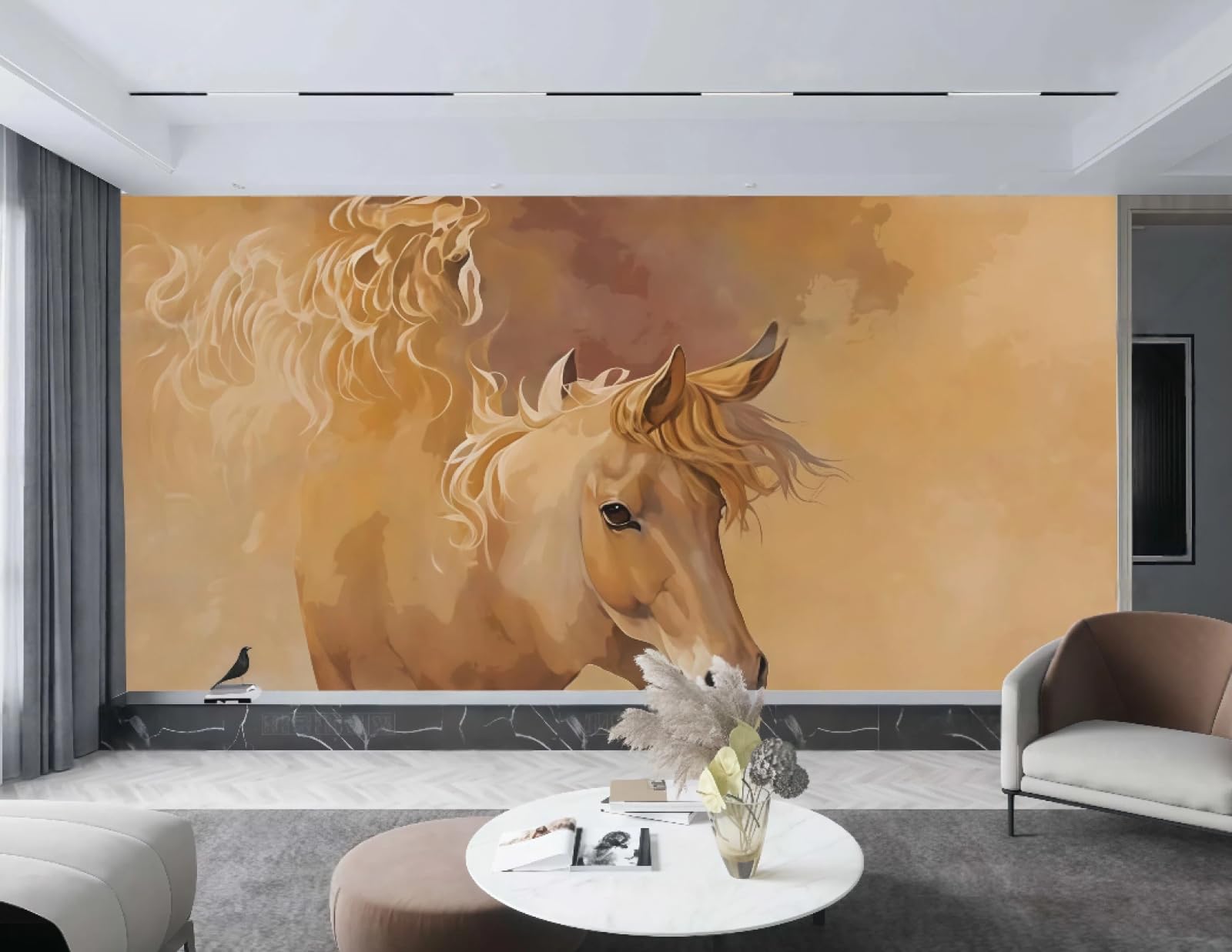 Papier peint art moderne peinture murale effet fait main jaune pour salon