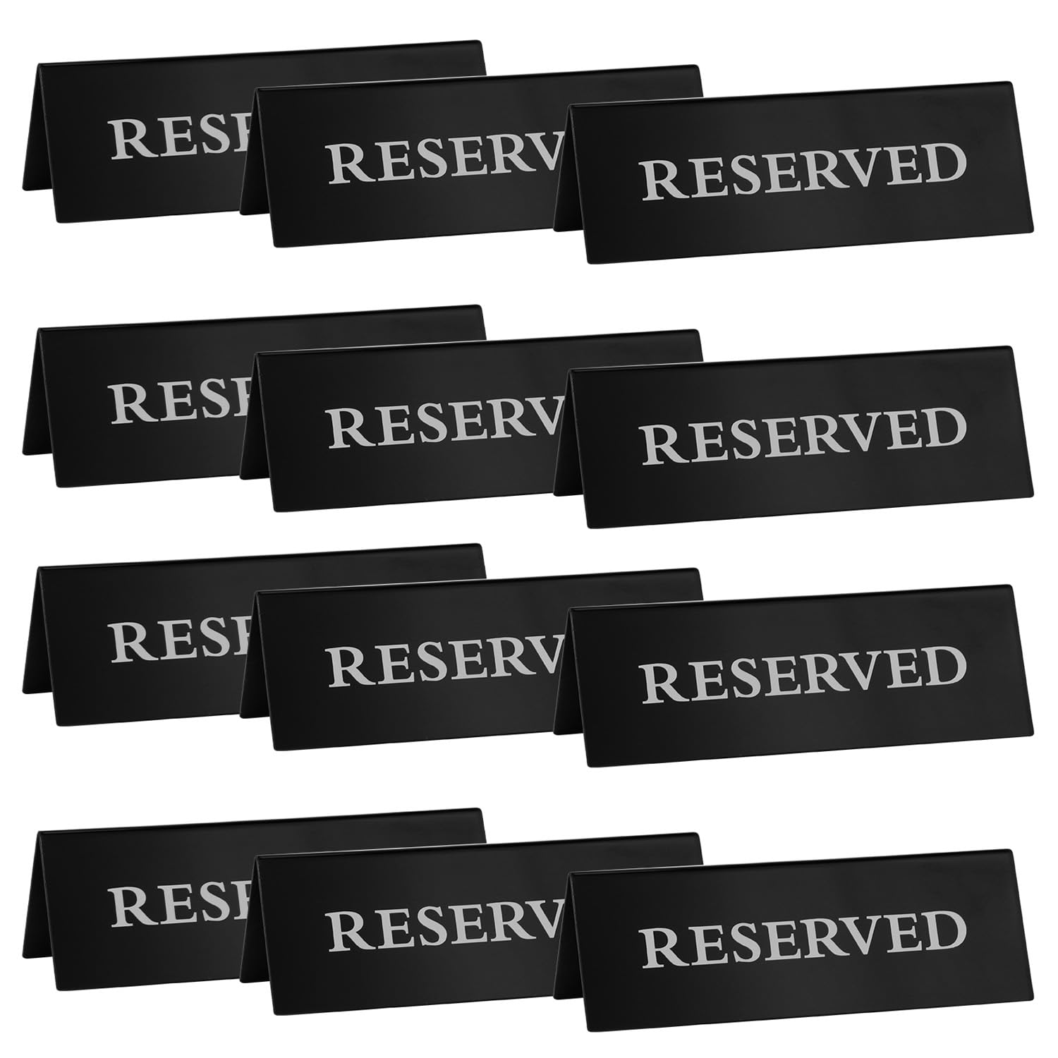 Ragyzity 12 cartelli double-face in acrilico riservato, colore nero, tipo tenda da tavolo per prenotazione degli ospiti, matrimoni, feste al ristorante, 150 x 50 mm
